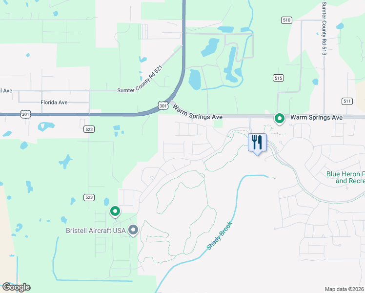 map of restaurants, bars, coffee shops, grocery stores, and more near 3481 County Road 468 in Wildwood