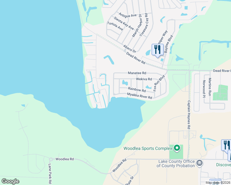 map of restaurants, bars, coffee shops, grocery stores, and more near 3578 Myakka River Road in Tavares