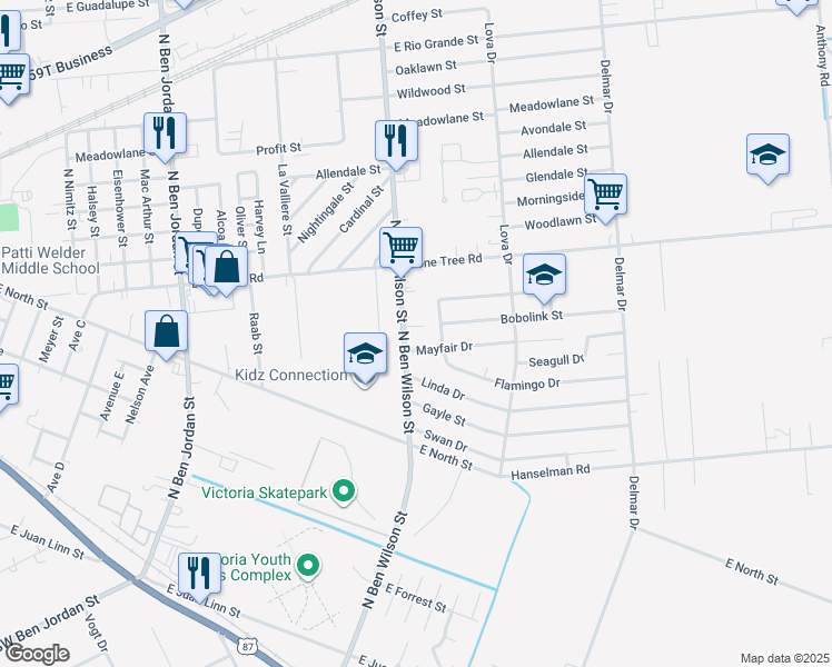 map of restaurants, bars, coffee shops, grocery stores, and more near 2903 Kipling Street in Victoria