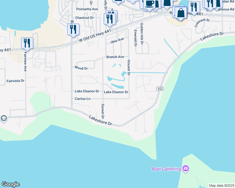 map of restaurants, bars, coffee shops, grocery stores, and more near 3664 Lake Eleanor Drive in Mount Dora