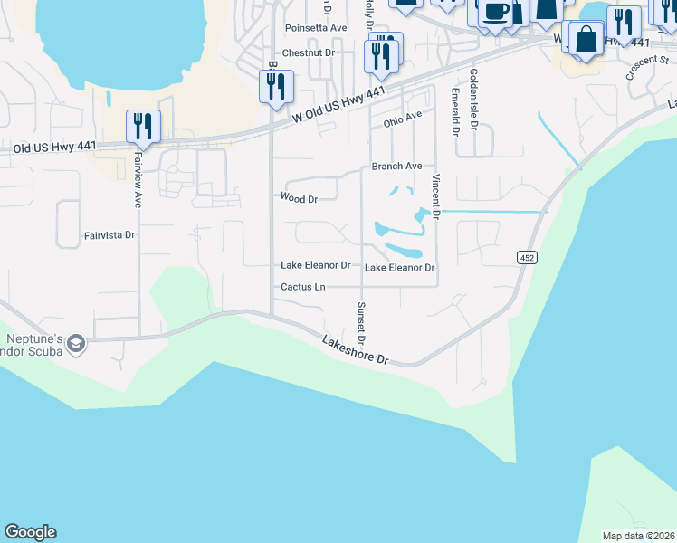 map of restaurants, bars, coffee shops, grocery stores, and more near 3991 Lake Eleanor Drive in Mount Dora