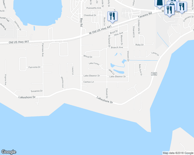 map of restaurants, bars, coffee shops, grocery stores, and more near 4034 Lake Eleanor Drive in Mount Dora