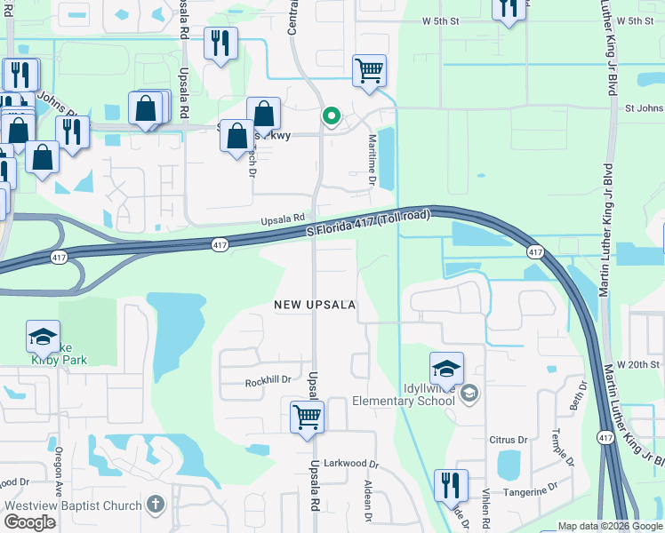 map of restaurants, bars, coffee shops, grocery stores, and more near 110 Holloway Court in Sanford