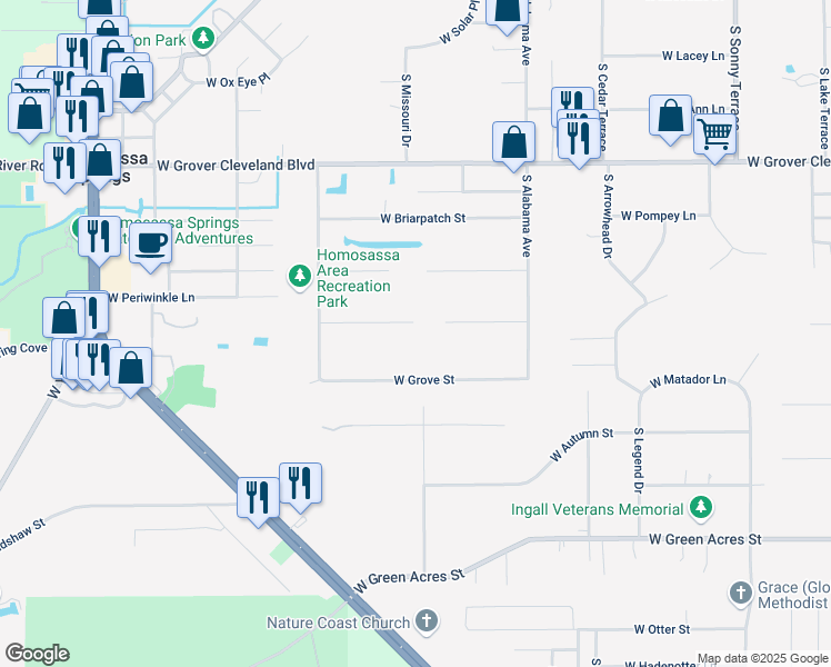 map of restaurants, bars, coffee shops, grocery stores, and more near 7835 West Inn Lane in Homosassa Springs