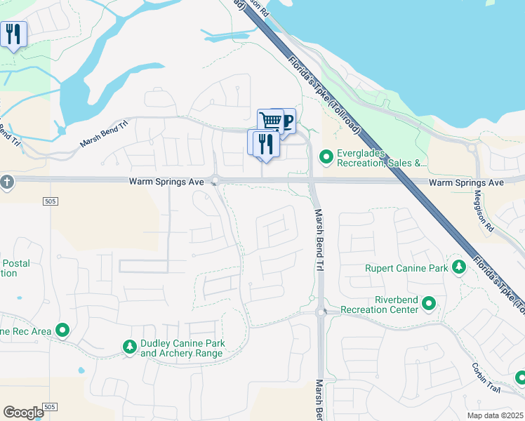 map of restaurants, bars, coffee shops, grocery stores, and more near 2090 Biller Circle in Wildwood