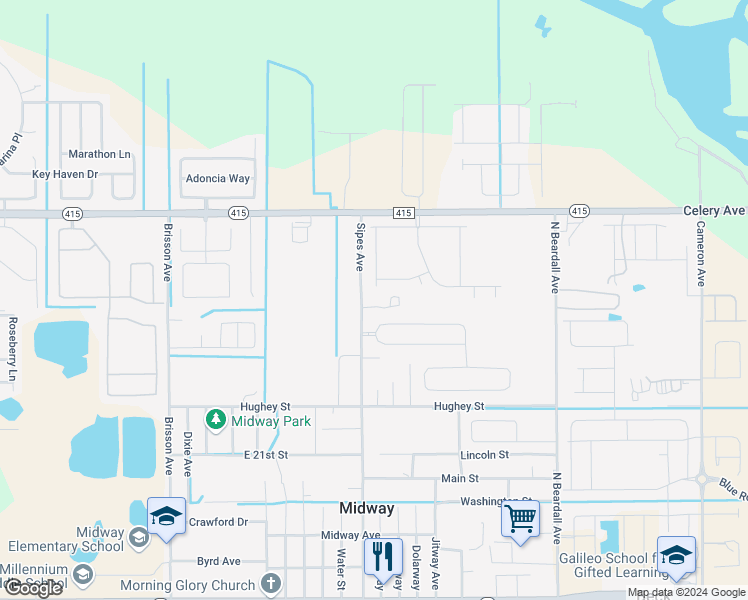 map of restaurants, bars, coffee shops, grocery stores, and more near 1661 Sipes Avenue in Sanford
