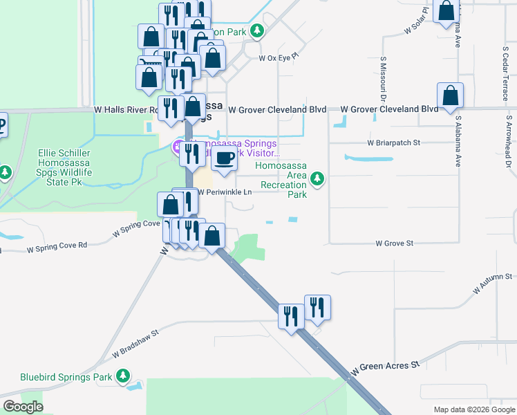 map of restaurants, bars, coffee shops, grocery stores, and more near 8326 West Earl Loop in Homosassa