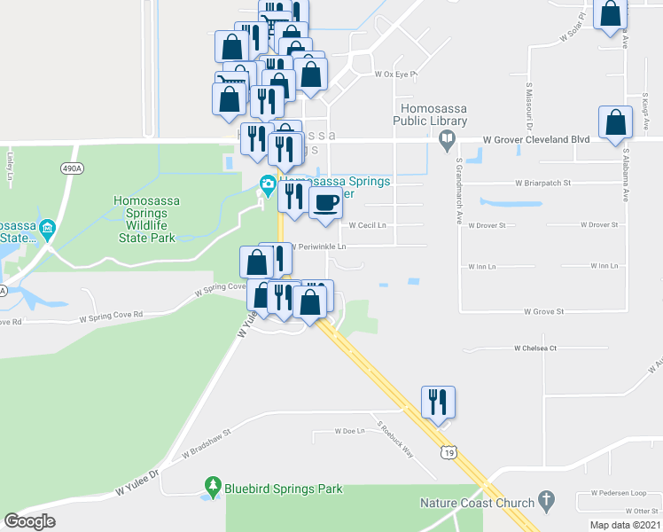 map of restaurants, bars, coffee shops, grocery stores, and more near 8440 West Earl Loop in Homosassa
