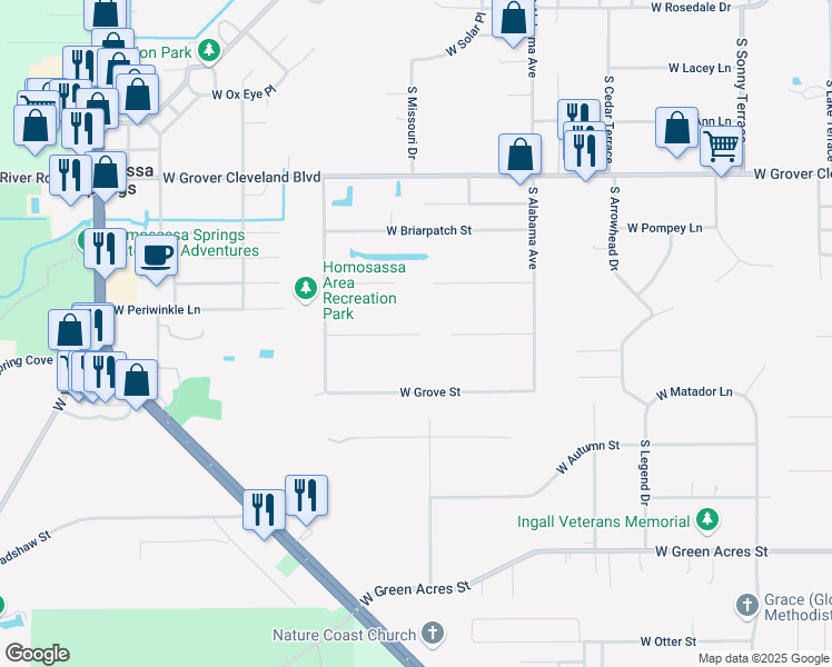 map of restaurants, bars, coffee shops, grocery stores, and more near 7835 West Inn Lane in Homosassa Springs