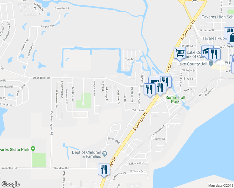 map of restaurants, bars, coffee shops, grocery stores, and more near 495 Park Glen Drive in Tavares