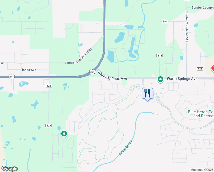 map of restaurants, bars, coffee shops, grocery stores, and more near 3641 County Road 468 in Wildwood
