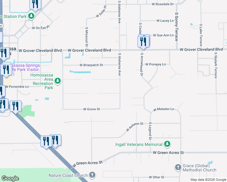 map of restaurants, bars, coffee shops, grocery stores, and more near 7627 West Inn Lane in Homosassa
