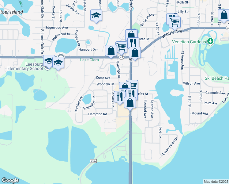 map of restaurants, bars, coffee shops, grocery stores, and more near 1208 Berwick Drive in Leesburg