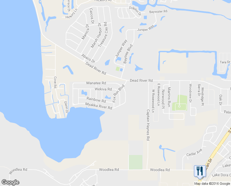 map of restaurants, bars, coffee shops, grocery stores, and more near 440 Fox Run Boulevard in Tavares