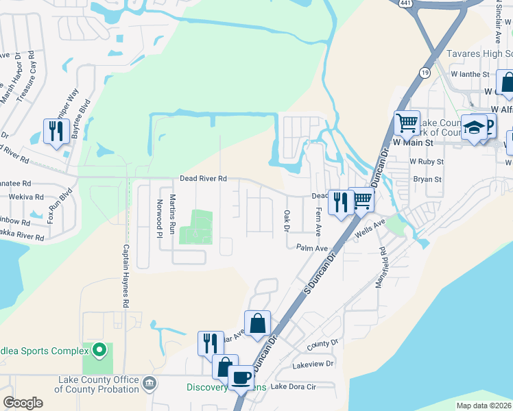 map of restaurants, bars, coffee shops, grocery stores, and more near 400 Magnolia Ridge Avenue in Tavares