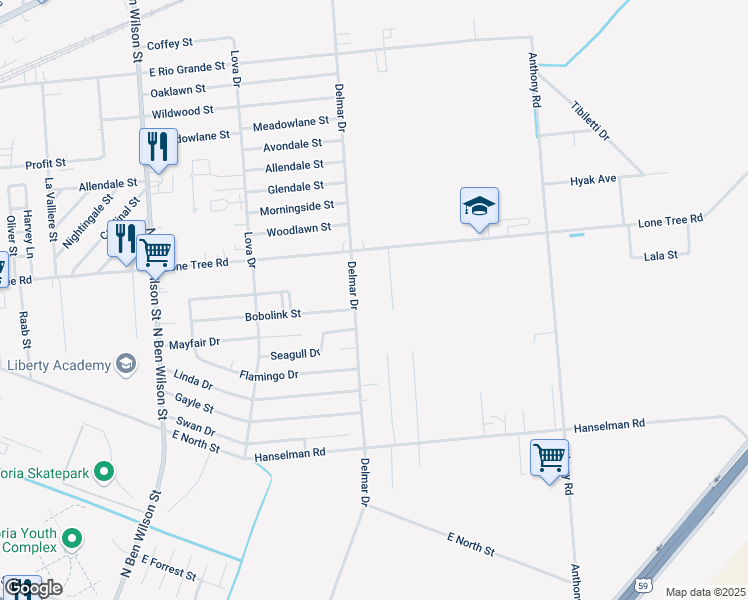 map of restaurants, bars, coffee shops, grocery stores, and more near 1508 Delmar Drive in Victoria
