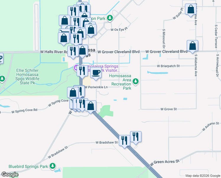 map of restaurants, bars, coffee shops, grocery stores, and more near 8326 West Earl Loop in Homosassa