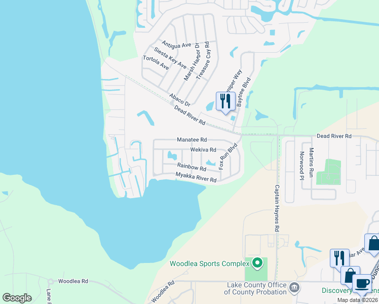 map of restaurants, bars, coffee shops, grocery stores, and more near 468 King Way in Tavares