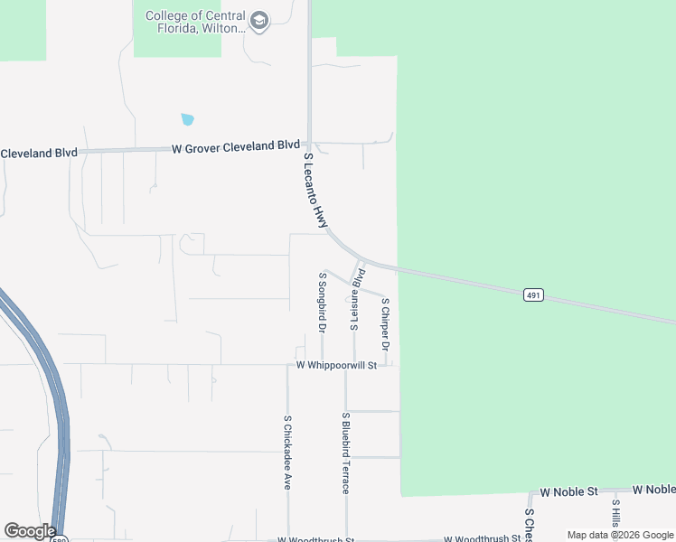 map of restaurants, bars, coffee shops, grocery stores, and more near 4350 South Songbird Drive in Lecanto