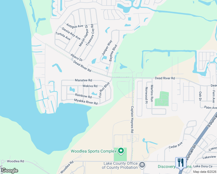 map of restaurants, bars, coffee shops, grocery stores, and more near 440 Fox Run Boulevard in Tavares