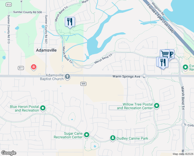 map of restaurants, bars, coffee shops, grocery stores, and more near 5131 Warm Springs Avenue in Wildwood