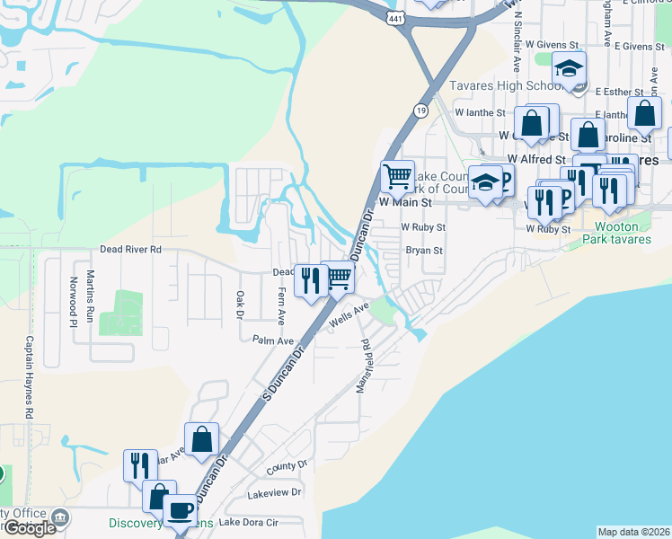 map of restaurants, bars, coffee shops, grocery stores, and more near 203 Rue De Pont in Tavares