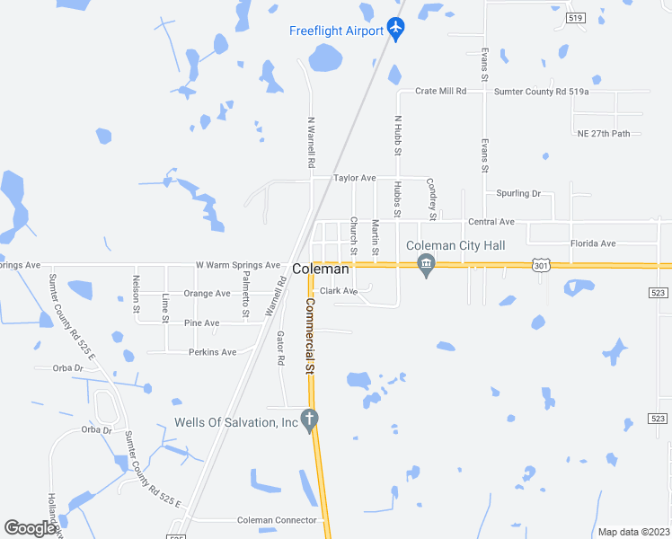 map of restaurants, bars, coffee shops, grocery stores, and more near 805 Bridges Street in Sumterville