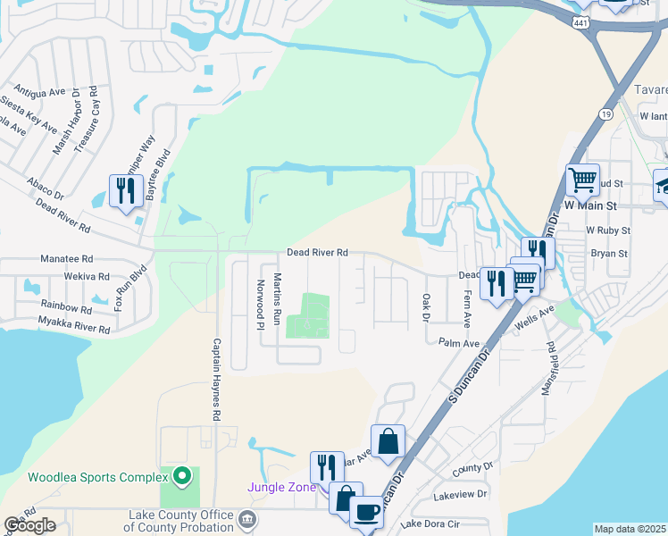 map of restaurants, bars, coffee shops, grocery stores, and more near 330 Woodview Drive in Tavares