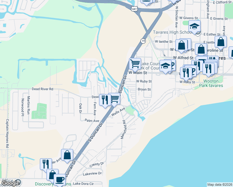 map of restaurants, bars, coffee shops, grocery stores, and more near 203 Rue De Pont in Tavares