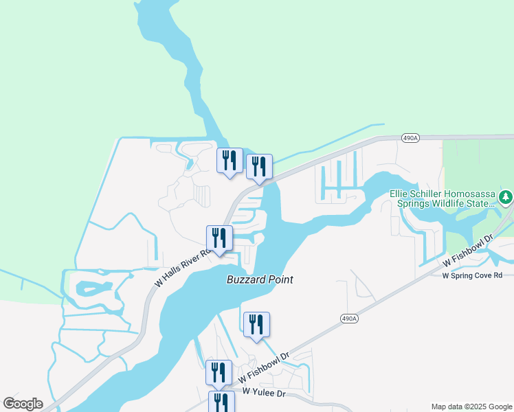 map of restaurants, bars, coffee shops, grocery stores, and more near 10210 West Hadley Court in Homosassa