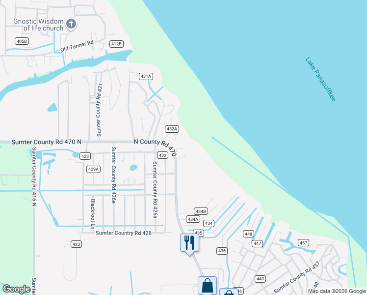 map of restaurants, bars, coffee shops, grocery stores, and more near 1710 Northwest 29th Road in Lake Panasoffkee