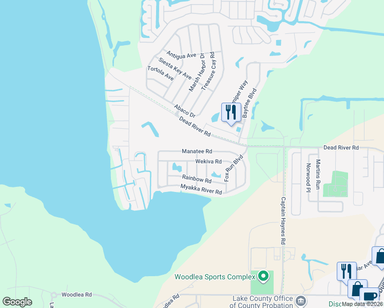 map of restaurants, bars, coffee shops, grocery stores, and more near 3213 Manatee Road in Tavares