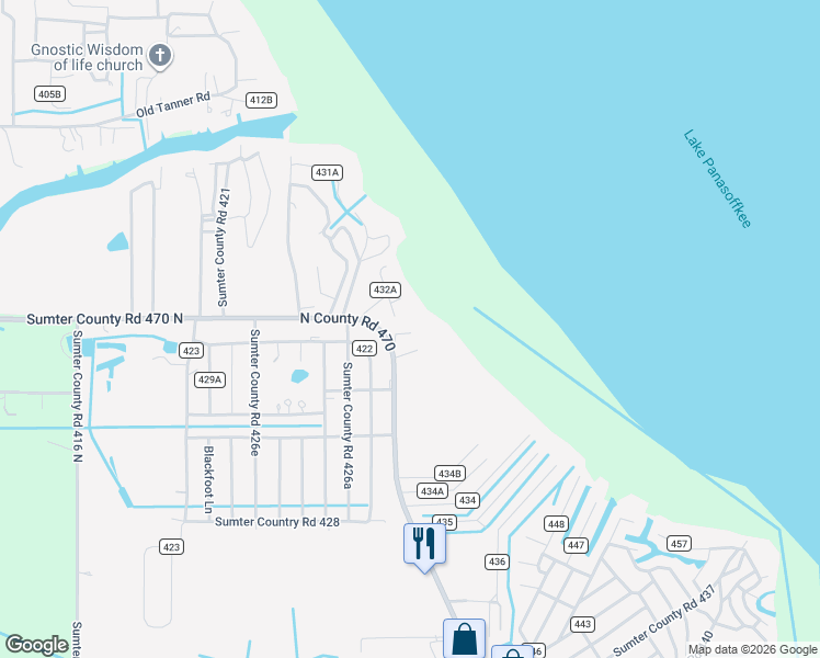 map of restaurants, bars, coffee shops, grocery stores, and more near 1710 Northwest 29th Road in Lake Panasoffkee