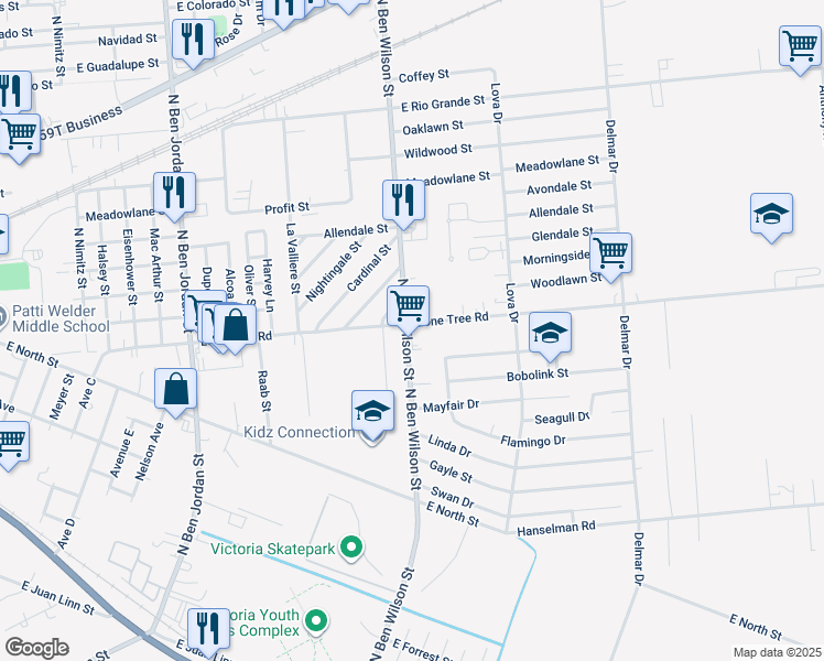 map of restaurants, bars, coffee shops, grocery stores, and more near 2901 Lone Tree Road in Victoria