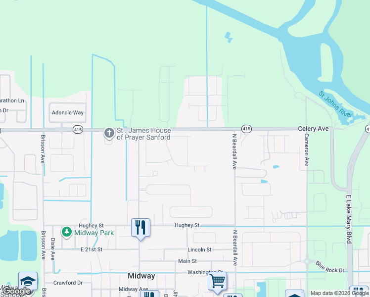 map of restaurants, bars, coffee shops, grocery stores, and more near 3461 Celery Avenue in Sanford