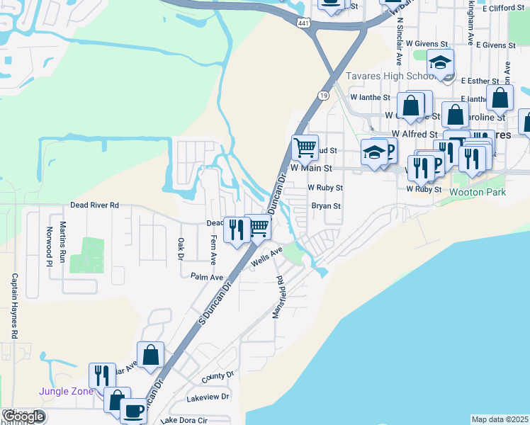 map of restaurants, bars, coffee shops, grocery stores, and more near 203 Rue De Pont in Tavares