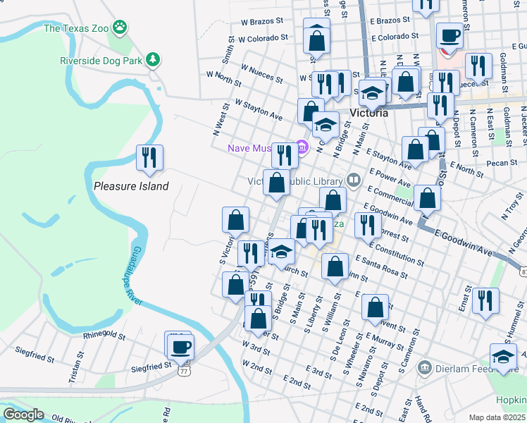 map of restaurants, bars, coffee shops, grocery stores, and more near in Victoria
