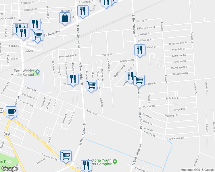 map of restaurants, bars, coffee shops, grocery stores, and more near 2414 Lone Tree Road in Victoria
