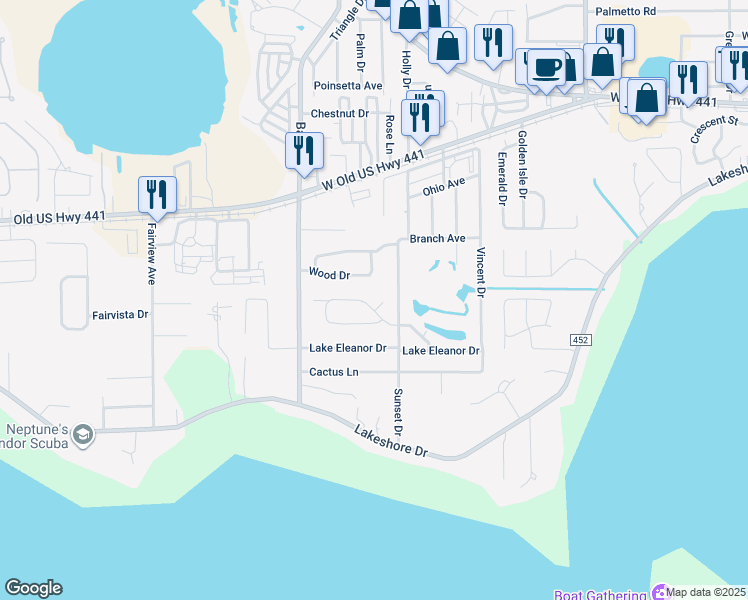 map of restaurants, bars, coffee shops, grocery stores, and more near 3985 Lake Forest Street in Mount Dora