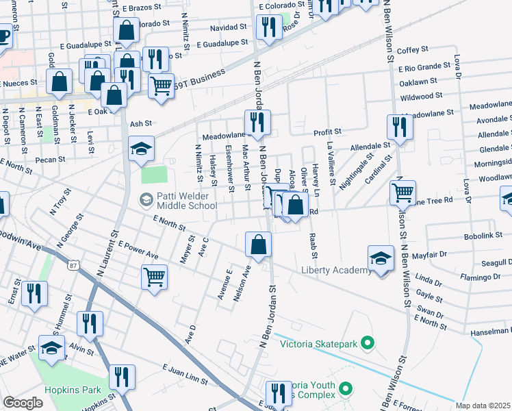 map of restaurants, bars, coffee shops, grocery stores, and more near 2003 Woodlawn Street in Victoria