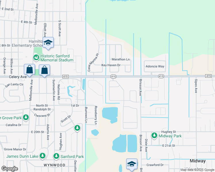 map of restaurants, bars, coffee shops, grocery stores, and more near 118 Pinefield Drive in Sanford