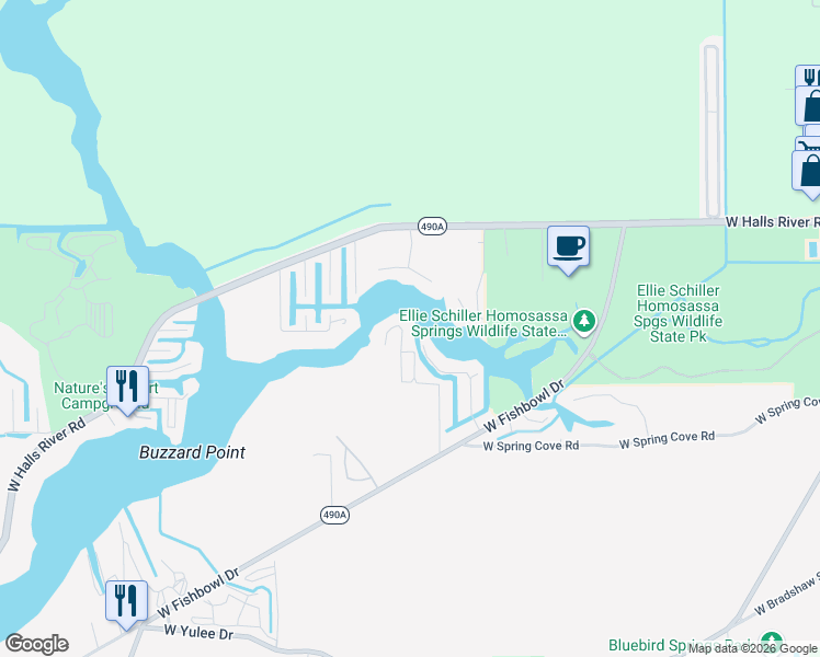 map of restaurants, bars, coffee shops, grocery stores, and more near 4235 South Purslane Drive in Homosassa