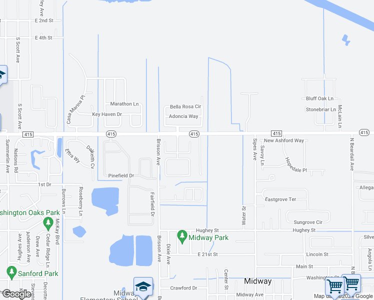 map of restaurants, bars, coffee shops, grocery stores, and more near 2224 Tulip Valley Point in Sanford