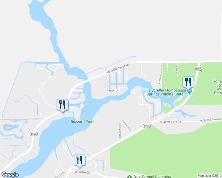 map of restaurants, bars, coffee shops, grocery stores, and more near 9941 West Hazel Lane in Homosassa