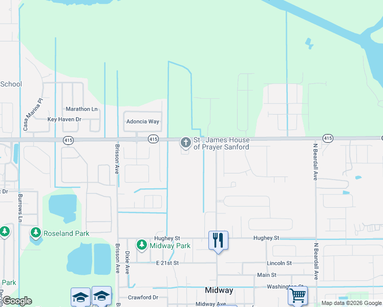map of restaurants, bars, coffee shops, grocery stores, and more near 1434 Sipes Avenue in Sanford