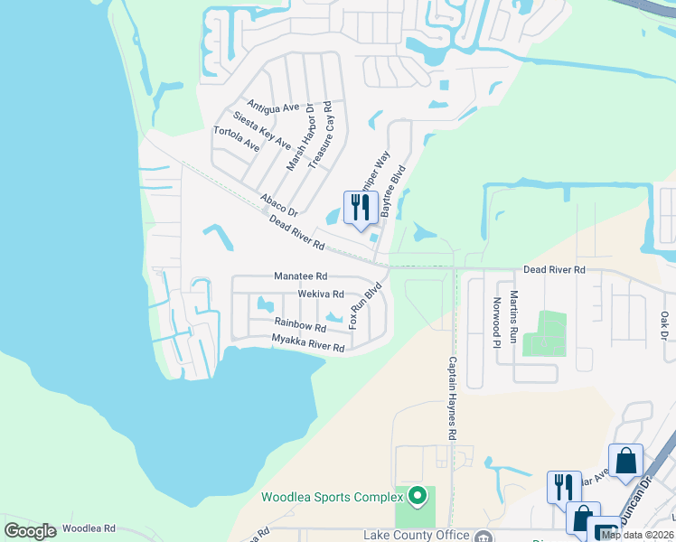 map of restaurants, bars, coffee shops, grocery stores, and more near 3029 Manatee Road in Tavares