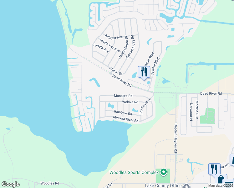 map of restaurants, bars, coffee shops, grocery stores, and more near 3213 Manatee Road in Tavares