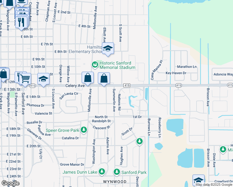 map of restaurants, bars, coffee shops, grocery stores, and more near 1325 South Summerlin Avenue in Sanford