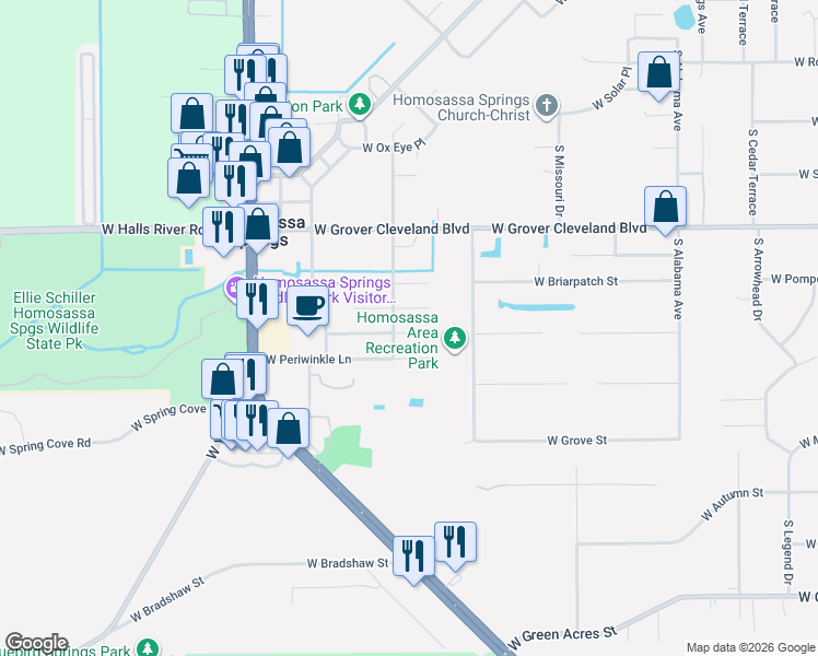 map of restaurants, bars, coffee shops, grocery stores, and more near 8234 West Cecil Lane in Homosassa