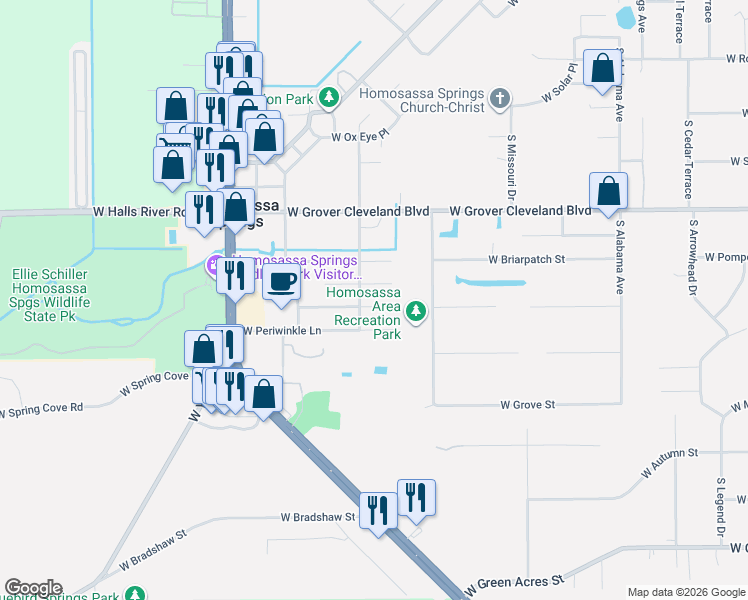map of restaurants, bars, coffee shops, grocery stores, and more near 8234 West Cecil Lane in Homosassa